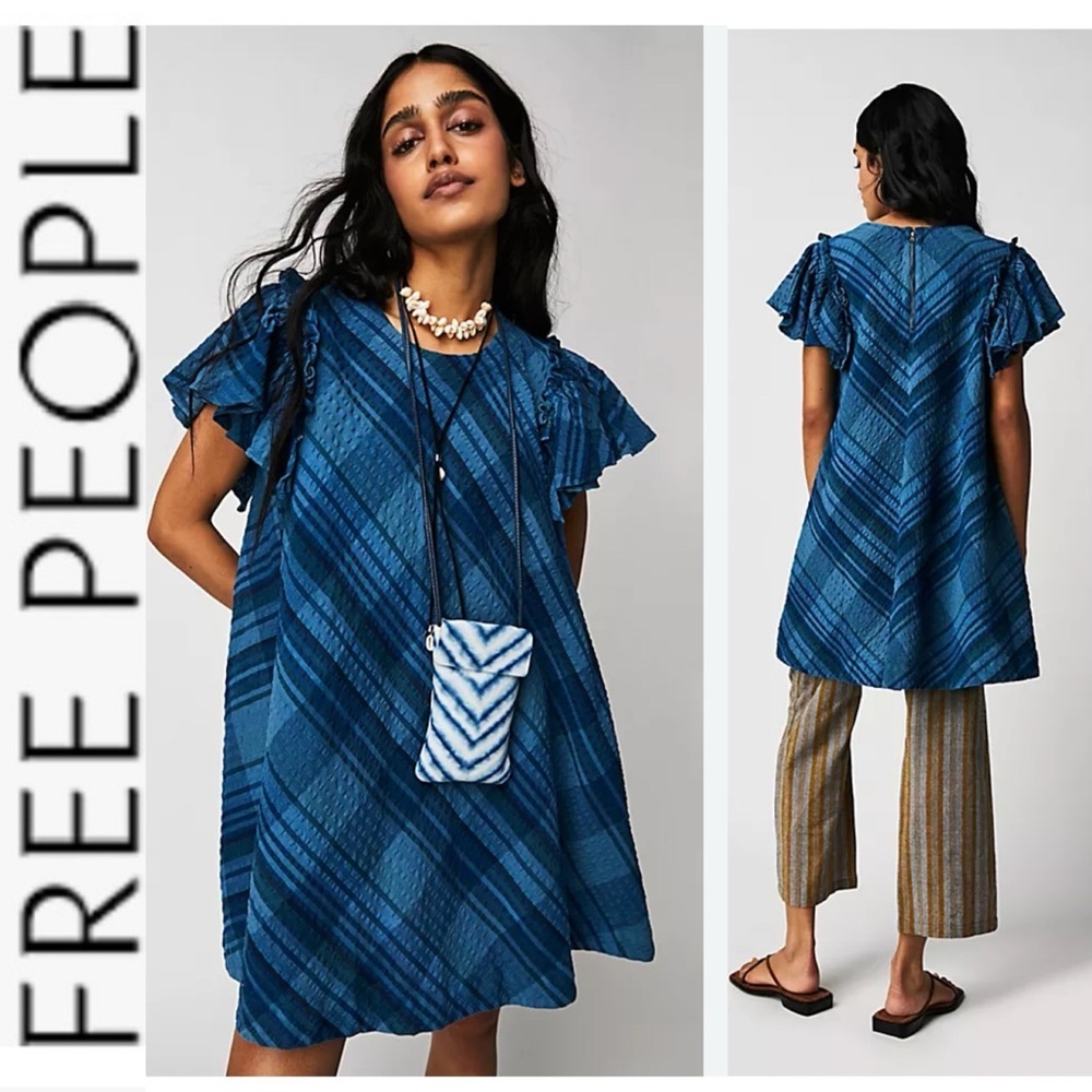 NWOT Free People Yara Madras Mini Dress in Coastal Overdye xs